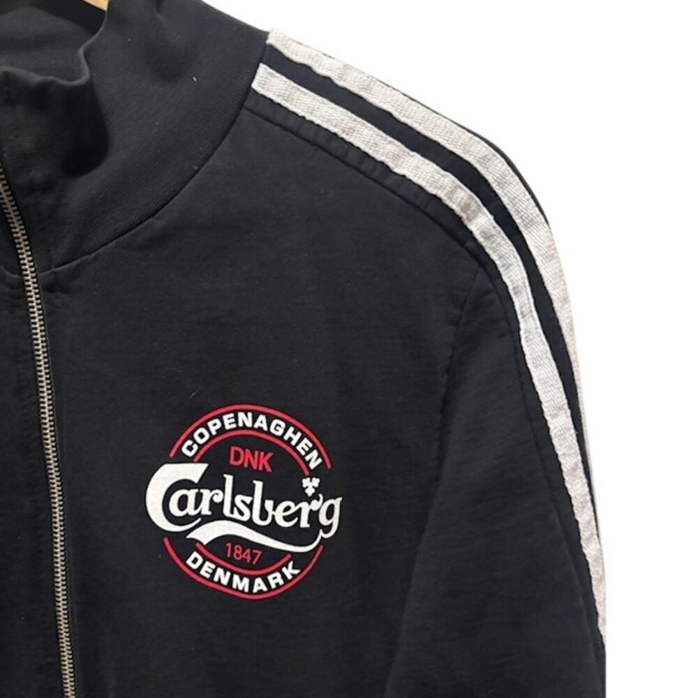 Carlsberg Track Jacket Mens M Black Full Zip Striped Sleeve Logo Casual Y2K 2000